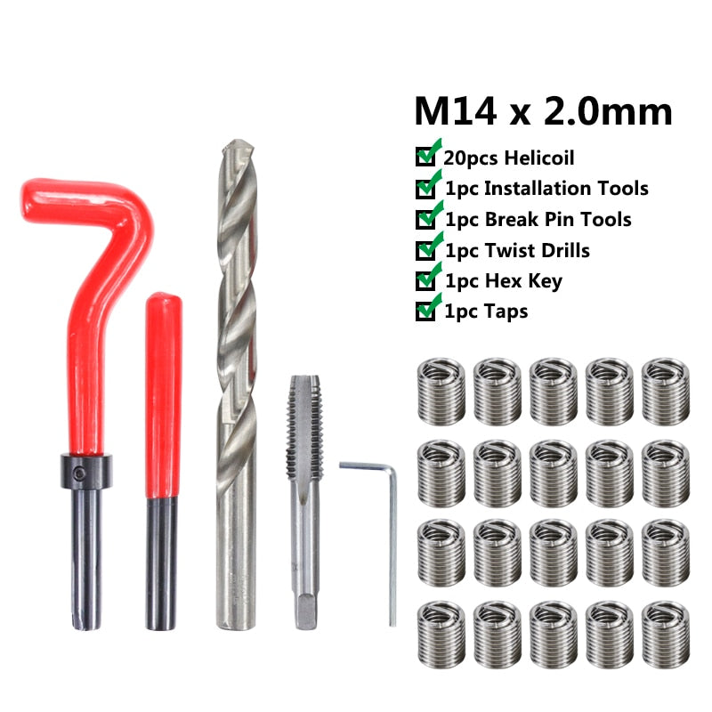 XCAN Thread Repair Tool 25pcs M3/M4/M5/M6/M7/M8/M10/M12/14 for Restoring Damaged Thread Spanner Wrench Twist Drill Bit Hand Tool