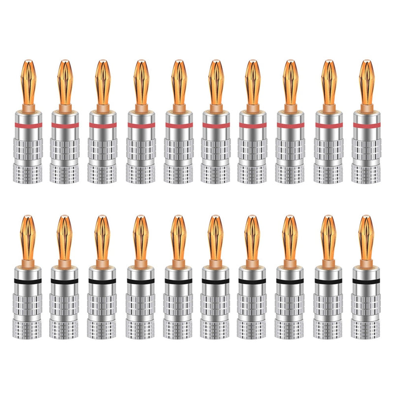 20pcs/10pairs Nakamichi BANANA PLUGS 24K Gold-plated 4MM Banana Connector with Screw Lock For Audio Jack Speaker Plugs Black&amp;Red