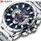 CURREN New Casual Sport Chronograph Men&#39;s Watches Stainless Steel Band Wristwatch Big Dial Quartz Clock with Luminous Pointers