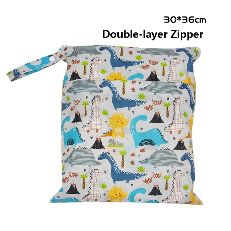 Baby Diaper Bag Cartoon Print Waterproof Wet Dry Nappy Zipper Handbag Stroller Carry Pack Travel Outdoor Wet Diaper Storage Bags