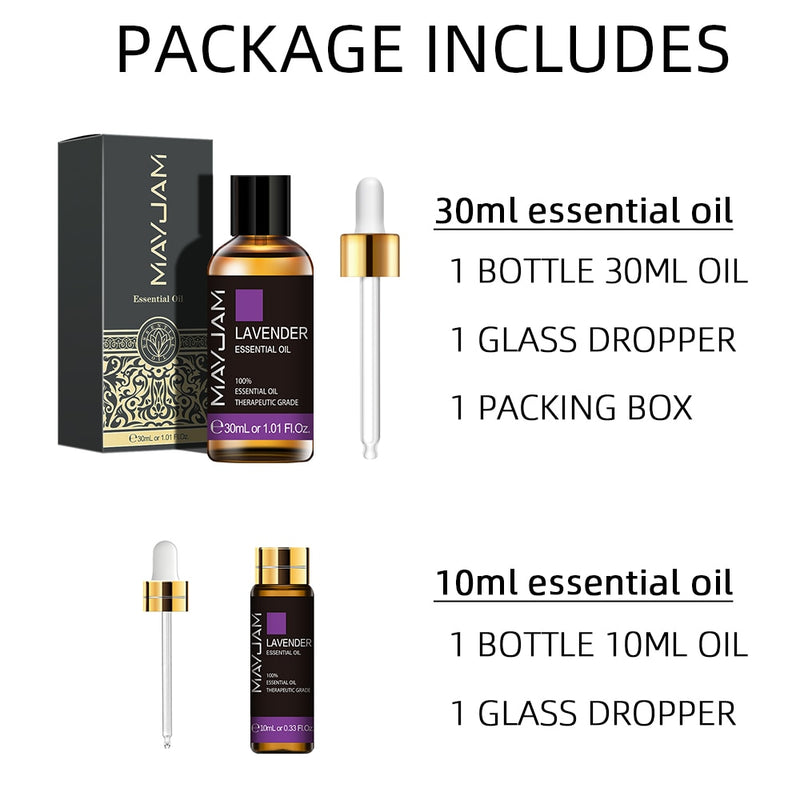 MAYJAM 10ml 30ml 100ml Essential Oils For Humidifier Diffuser Lavender Jasmine Eucalyptus Ylang Ylang Vanilla Tea Tree Aroma Oil