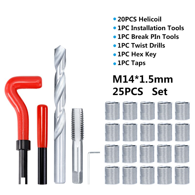 XCAN Thread Repair Tool 25pcs M3/M4/M5/M6/M7/M8/M10/M12/14 for Restoring Damaged Thread Spanner Wrench Twist Drill Bit Hand Tool