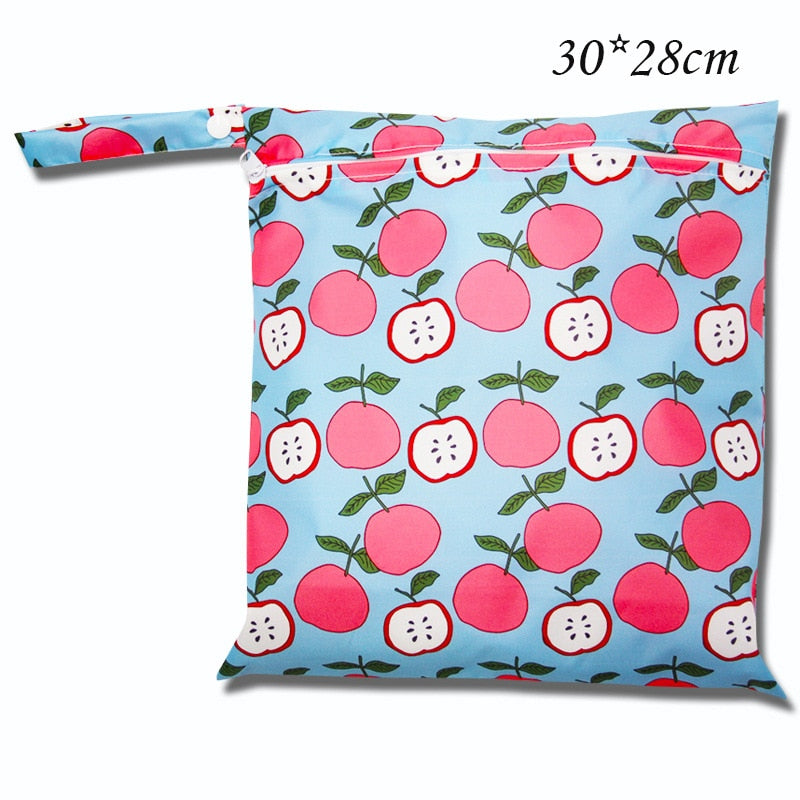 Baby Diaper Bag Cartoon Print Waterproof Wet Dry Nappy Zipper Handbag Stroller Carry Pack Travel Outdoor Wet Diaper Storage Bags