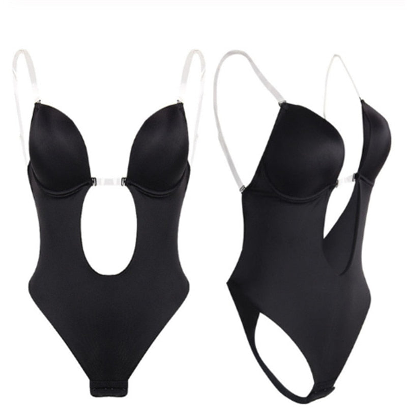 Sexy Full Bodyshaper Bra Women Deep V Convertible Bra Thong Shapewear Backless Invisible Push Up Underwear Slimming Bodysuit