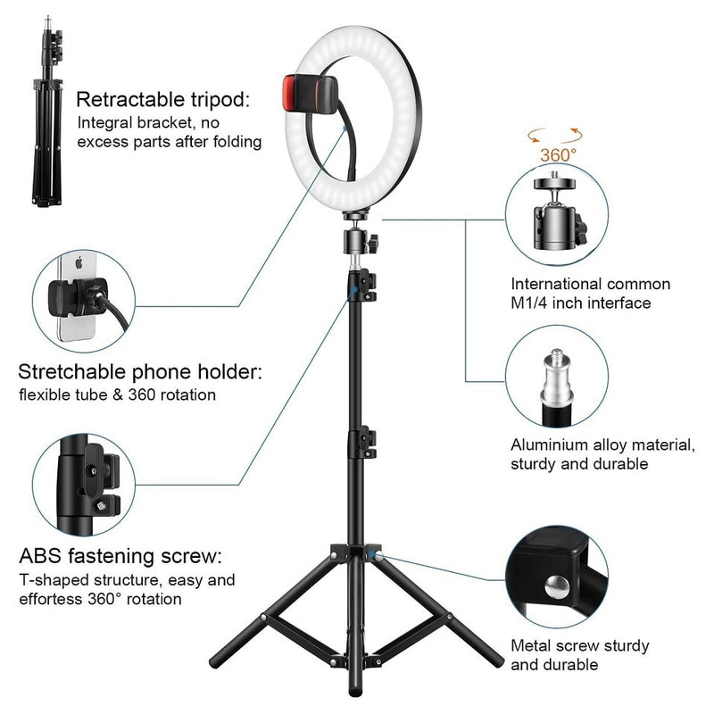 10&quot; 26cm LED Selfie Ring Light Photography Video Light RingLight Phone Stand Tripod Fill Light Dimmable Lamp Trepied Streaming