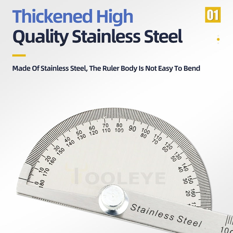 180 Degree Protractor Metal Angle Finder Angle Ruler Woodworking Tools Measuring Ruler Angle Meter Stainless Steel Goniometer