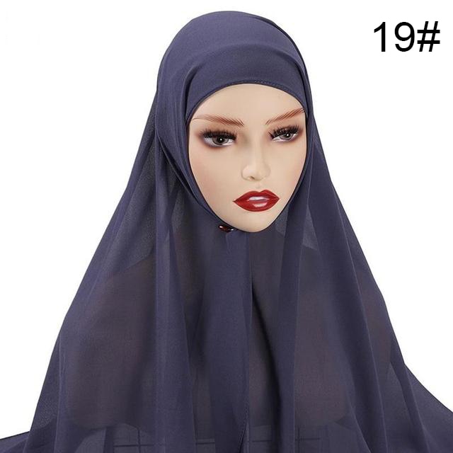 Muslim Chiffon Scarf For Women Fashion Veil Instant Hijab Wrap Headscarf Islam Solid Color Cap Musulman Wrap Scarves 25 Colors