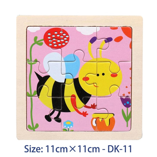 11X11CM Kids Wooden Puzzle Toy Vehicle Animal Jigsaw Cartoon Animal Traffic Tangram Toys Educational Toys Puzzles for Kids Gifts