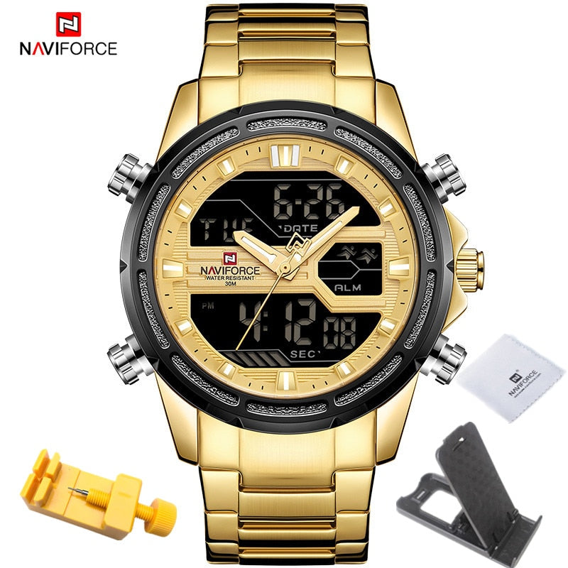 NAVIFORCE Watches for Men Luxury Brand Digital Chronograph Sport Quartz Wristwatch Waterproof Military Steel Band Luminous Clock