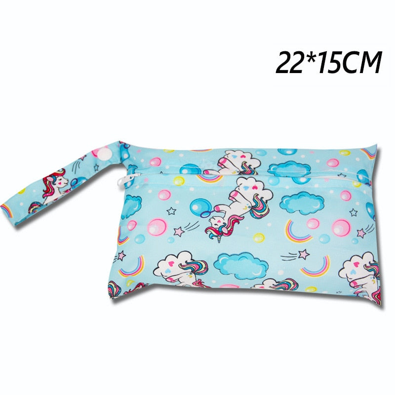 Baby Diaper Bag Cartoon Print Waterproof Wet Dry Nappy Zipper Handbag Stroller Carry Pack Travel Outdoor Wet Diaper Storage Bags
