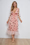 ISAROSE 2022 Strawberry Dress Women Deep V Puff Sleeve Sweet Voile Mesh Sequins Embroidery French Party Dresses 4XL 5XL