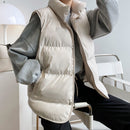 2022 Women Vest Coat Stand Collar Winter Women Warm Coat Oversize Tops Beige Vest Chaleco Mujer Gilet Casaco Feminino