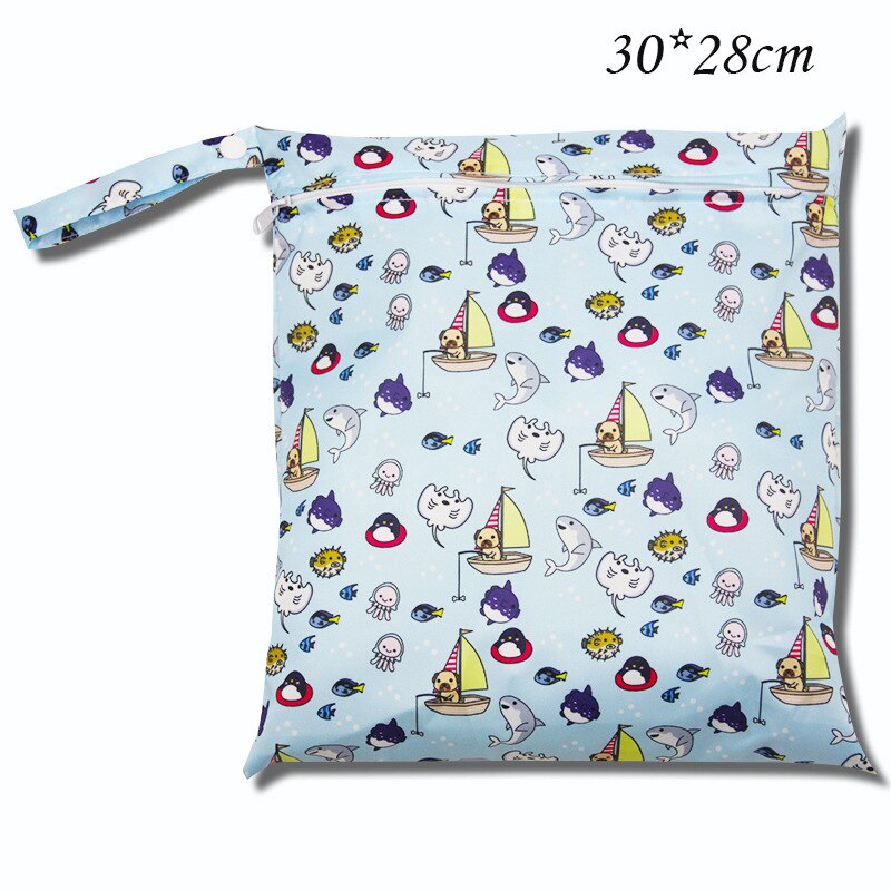 Baby Diaper Bag Cartoon Print Waterproof Wet Dry Nappy Zipper Handbag Stroller Carry Pack Travel Outdoor Wet Diaper Storage Bags