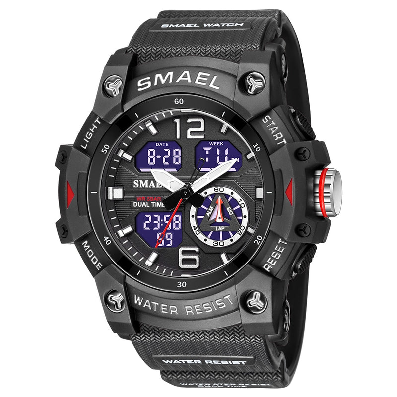 2022 New SMAEL Dual Time Men Watches 50m Waterproof Military Watches for Male 8007 Shock Resisitant Sport Watches Gifts Wtach