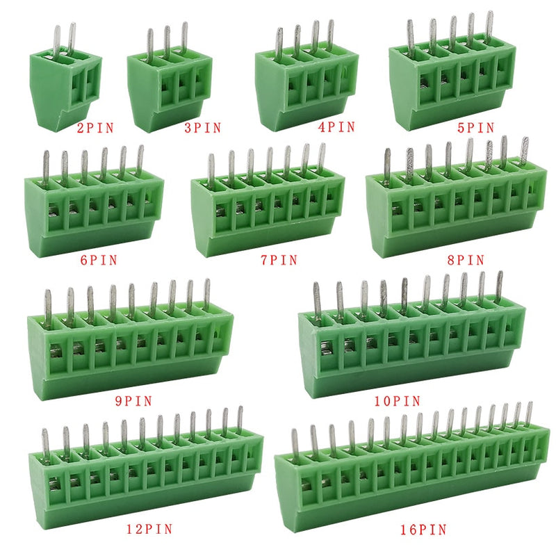 2.54mm/0.1&quot; Pitch PCB Screw Terminal Block Connector 2P 3P 4P 5P 6P 7P 8P 9P 10P 12P 16Pin Terminals 150V 6A for 26-18AWG Cable