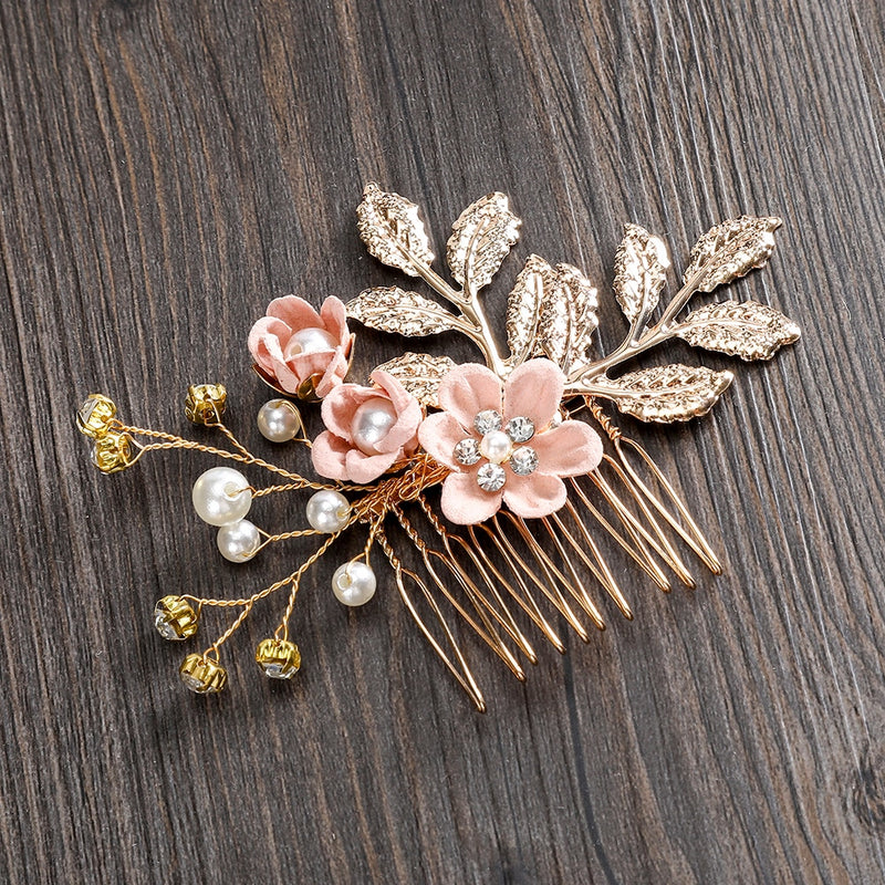 MOLANS Luxury Hairpin For Women Hair Combs Headdress Prom Bridal Wedding Crown Elegant Hair Accessories Gold Leaves Headwear 1PC
