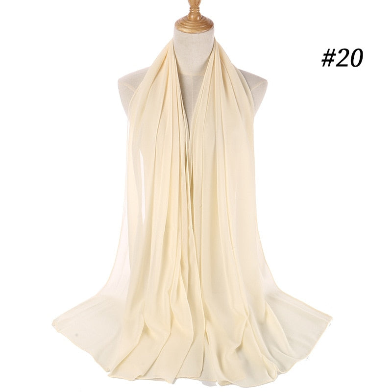 Muslim Bubble Chiffon Hijab Scarf Women Solid Color Soft Long Shawls and Wraps Georgette Head Scarves Ladies Hijabs