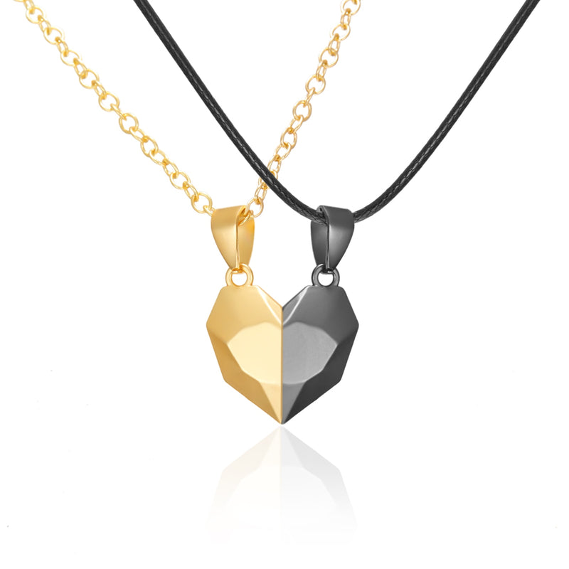 2Pcs/Lot Magnetic Couple Necklace Friendship Heart Pendant Distance Faceted Charm Necklace Women Valentine&