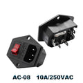 IEC320 C14 Electrical AC Socket 3 pin red LED 250V Rocker Switch 10A fuse female male inlet plug connector 2 pin socket mount