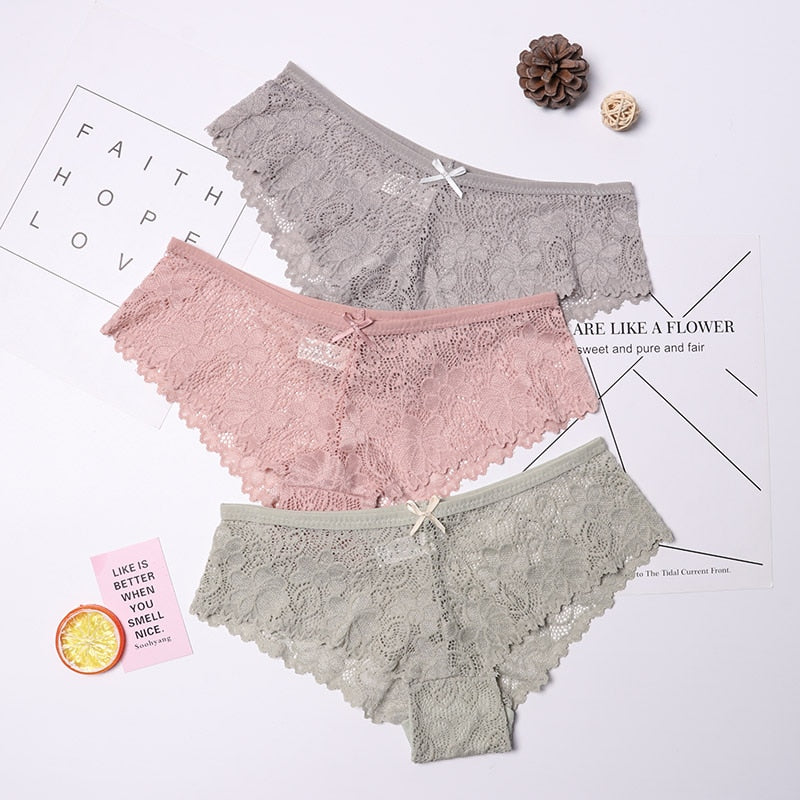 3 Pcs Panties for Woman Underwear Sexy Lace Breathable Soft Lingerie Female Briefs Panty Sexy Transparent Women&