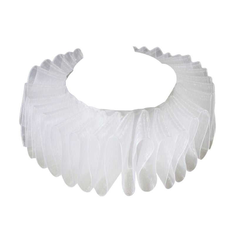 Royal Style Cotton Fake Collar Shawl Wrap Hollow Out Floral Lace Ruffled Trim Necklace Pointed Triangle Lapel Blouse
