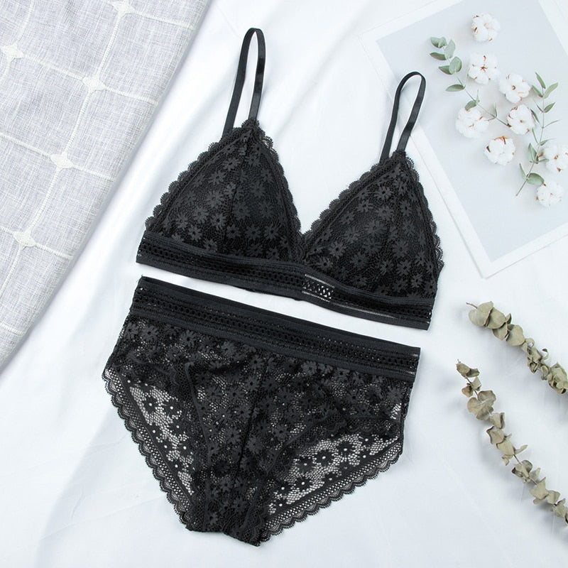 Women Lace Bra Sets Seamless Underwear Backless Vest Sexy Padded Bralette Lingerie Ultrathin Bra &amp; Brief Sets Female Intimates