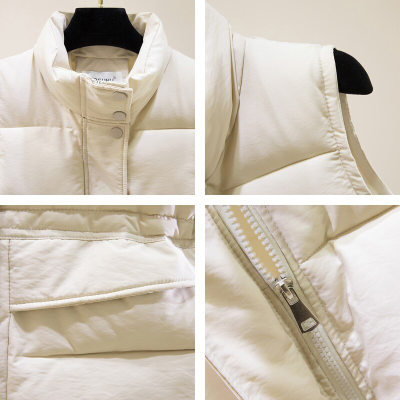 Solid Short Style Vest for Women Cotton Padded  Women's Winter Sleeveless Jacket with Zipper Stand Collar Casual Coats