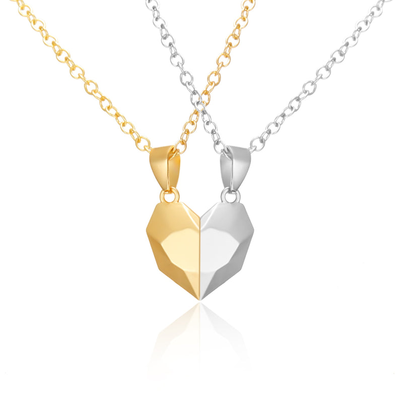 2Pcs/Lot Magnetic Couple Necklace Friendship Heart Pendant Distance Faceted Charm Necklace Women Valentine&