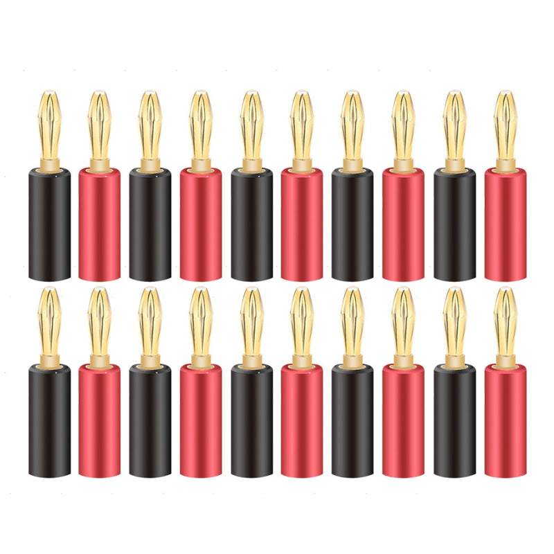 20pcs/10pairs Nakamichi BANANA PLUGS 24K Gold-plated 4MM Banana Connector with Screw Lock For Audio Jack Speaker Plugs Black&amp;Red