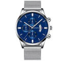 2022 Men&#39;s Fashion Business Calendar Watches Men Luxury Blue Stainless Steel Mesh Belt Analog Quartz Watch relogio masculino
