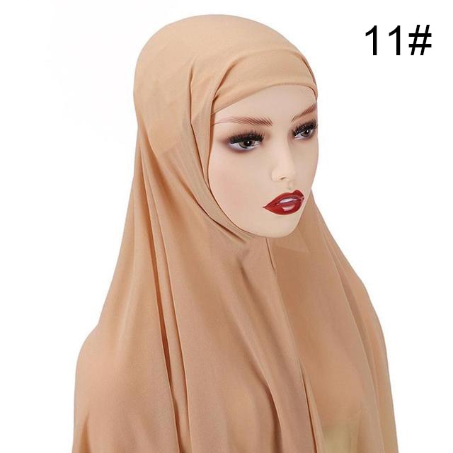 Muslim Chiffon Scarf For Women Fashion Veil Instant Hijab Wrap Headscarf Islam Solid Color Cap Musulman Wrap Scarves 25 Colors