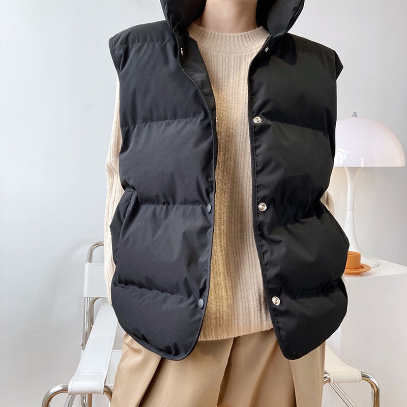 2022 Women Vest Coat Stand Collar Winter Women Warm Coat Oversize Tops Beige Vest Chaleco Mujer Gilet Casaco Feminino