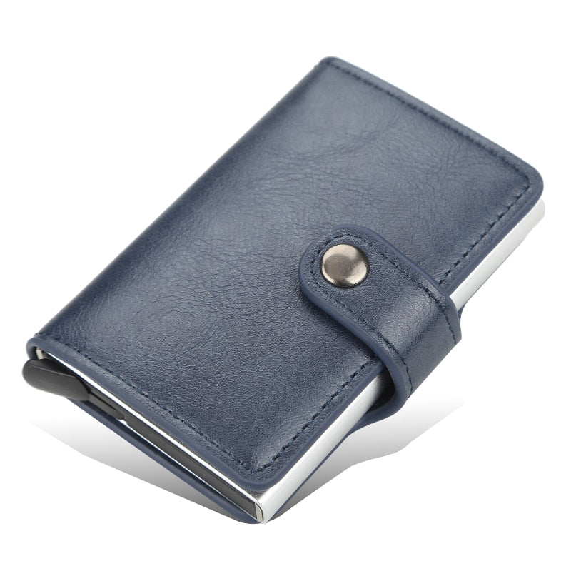 New Men women smart wallet Credit Bank card holder fashion purse Aluminum alloy Business Casual Mini wallet Brand PU Purse