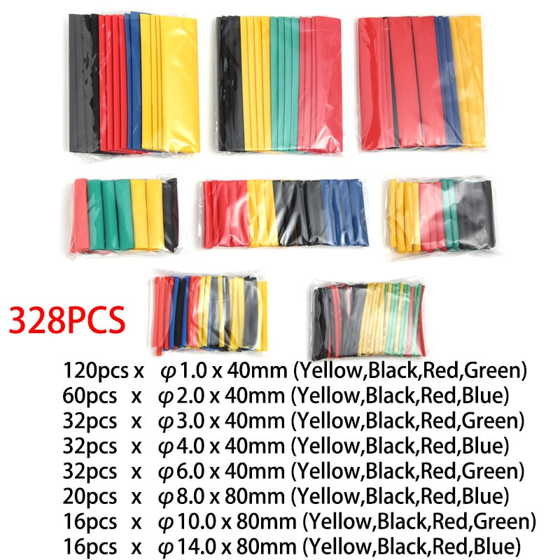 127/164/328/530pcs Heat Shrink Tube Kit Shrinking Assorted Polyolefin Insulation Sleeving Heat Shrink Tubing Wire Cable 2:1