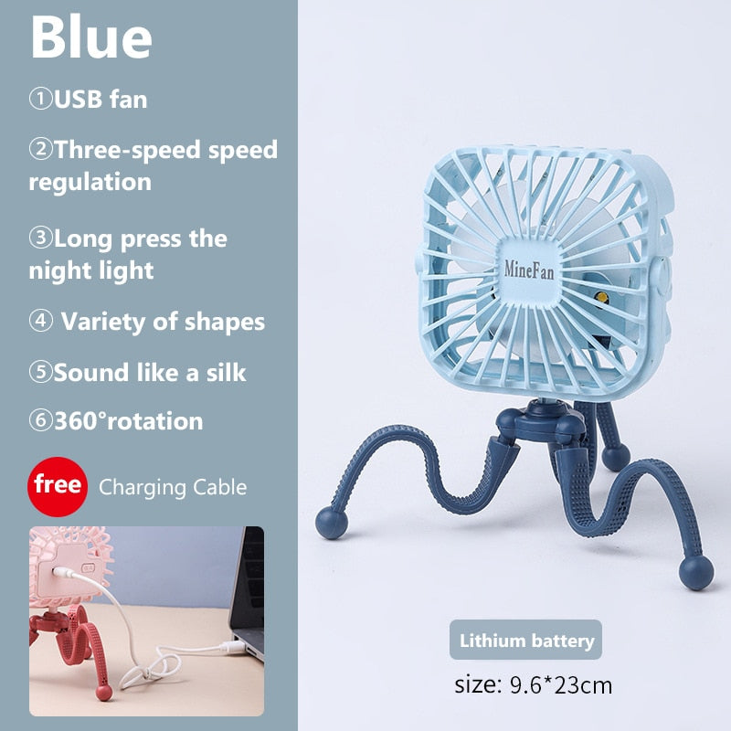 500mAh Stroller Fan Personal Portable Desk Handheld Baby Bed Car Seat Fan USB Rechargeable Fan Mini Stroller Accessories