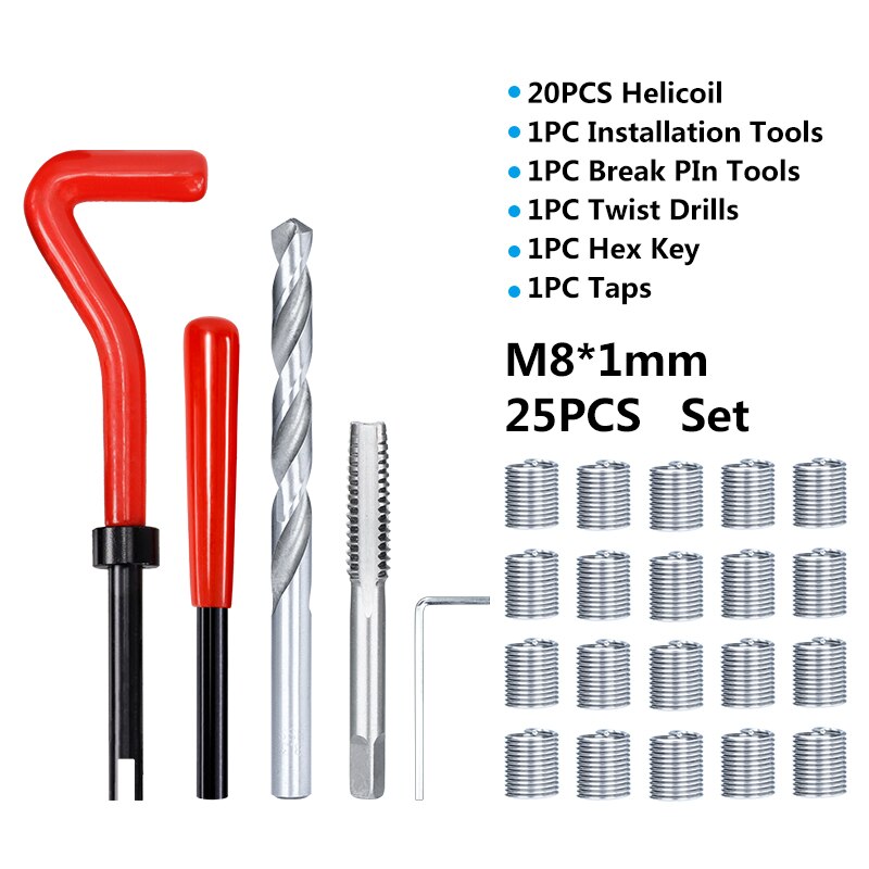 XCAN Thread Repair Tool 25pcs M3/M4/M5/M6/M7/M8/M10/M12/14 for Restoring Damaged Thread Spanner Wrench Twist Drill Bit Hand Tool