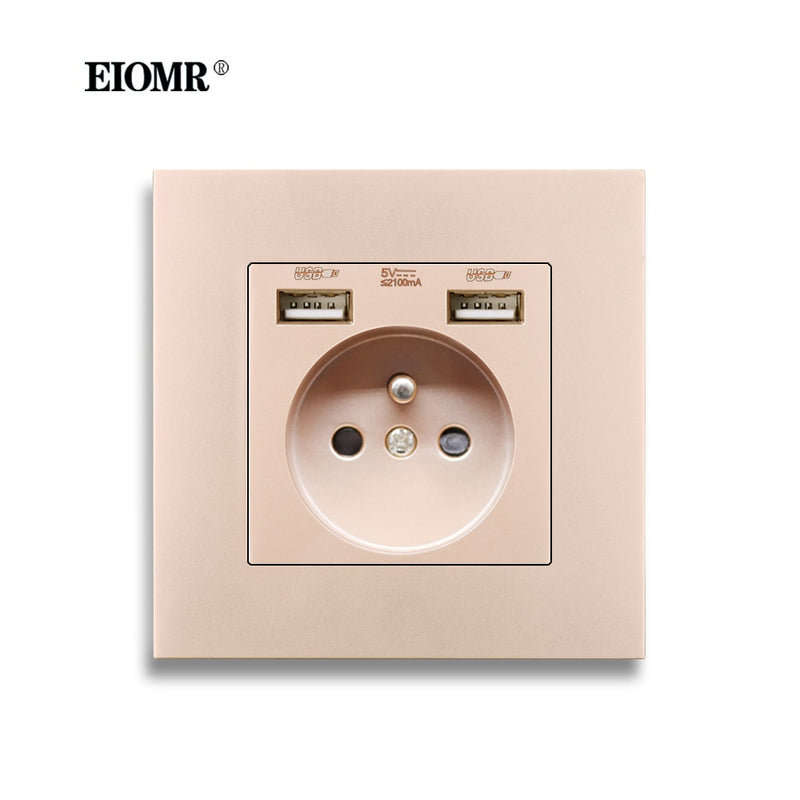 EOMR Wall USB Power Socket 5V 2.1A EU France Belgium Electrical Socket 16A Dual USB Plug IOS Android Phone Charging Ports Socket