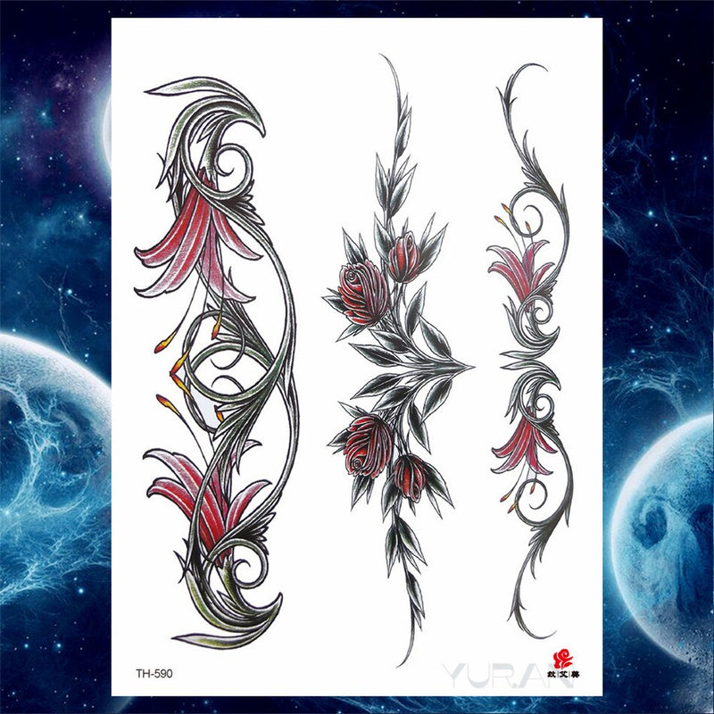 Girls Bracelet Chains Rose Tattoo Stickers Butterfly Body Arm Totem Tattoos Temporary Women Wrist Sexy Black Fake Tatoos