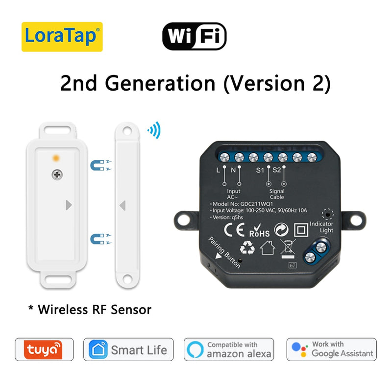 LoraTap Tuya Smart Life Garage Door Sensors Opener Controller WiFi Switch Alexa Opening Home Remote Control Contact Voice Portal