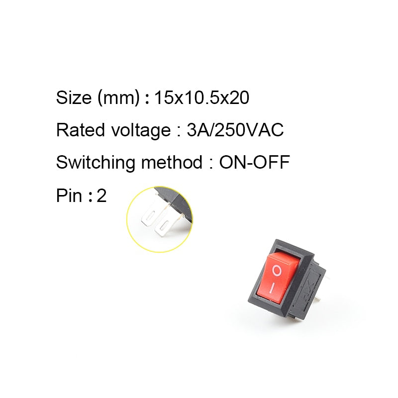 10 Pcs/lot KCD11 2 Pin 10x15mm Mini Push Button Switch SPST 3A 250V AC Snap-in On/Off Boat Rocker Switch 1Black Red White Gray