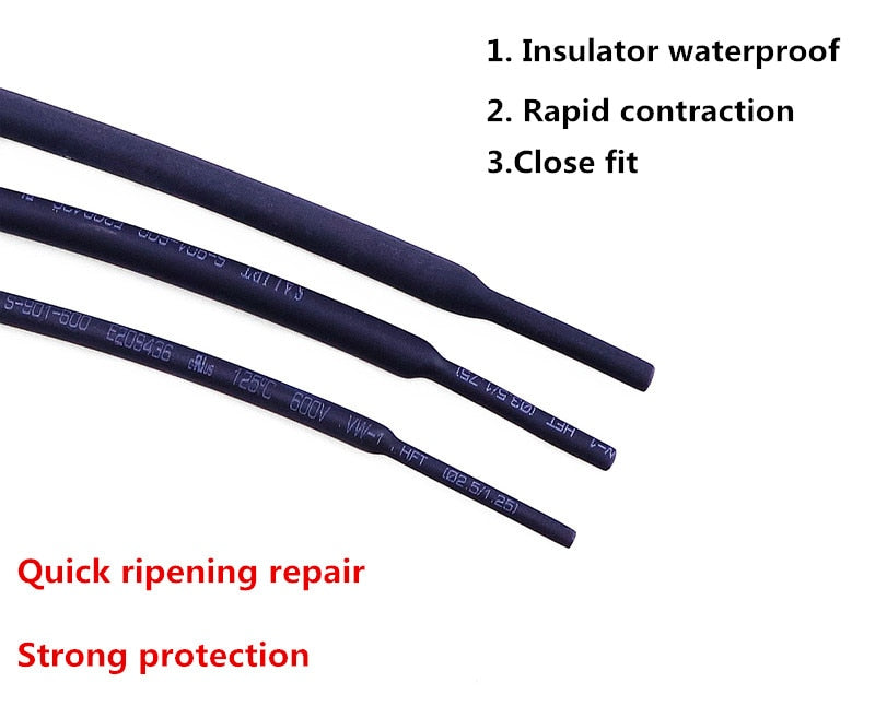 5 METER/LOT BLACK 1mm 1.5mm 2mm 2.5mm 3mm 3.5mm 4mm 5mm 6mm Heat Shrink Tubing Tube
