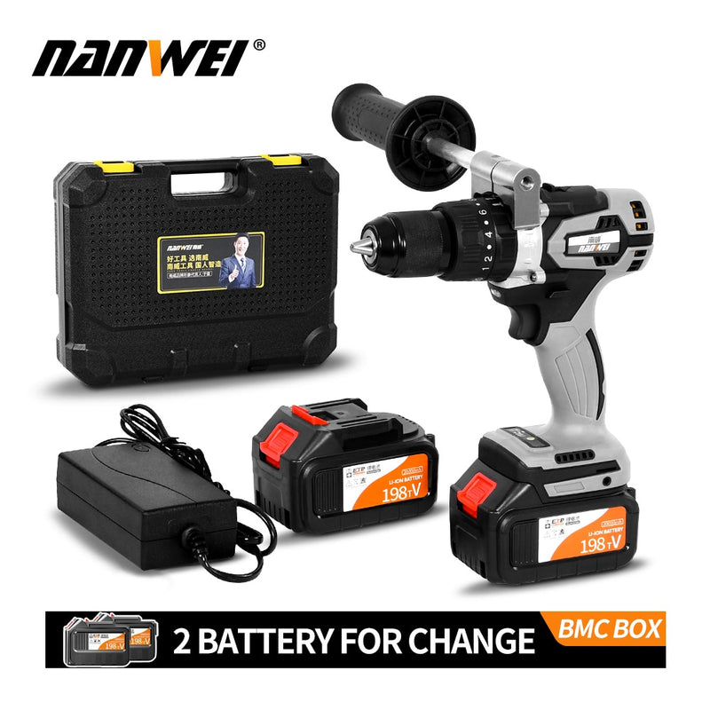 NANWEI 21V 13mm Cordless Drill Industrial Grade Brushless Impact Drill 1/2&quot; Metal Auto-locking Chuck  Ice Drill Fishing