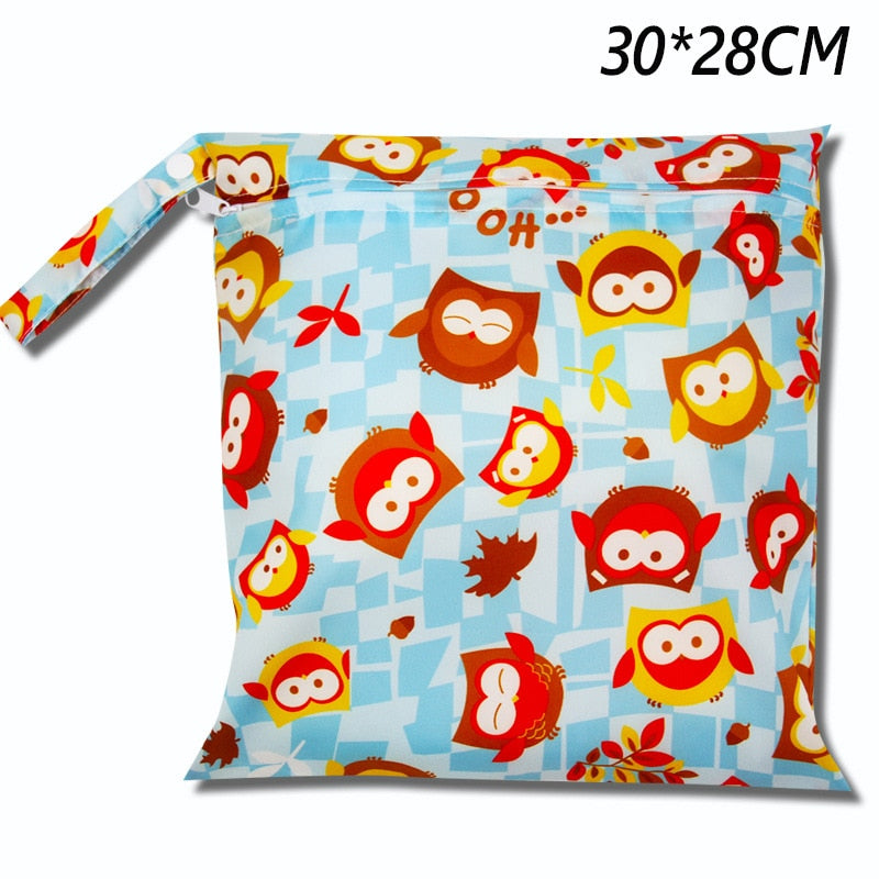 Baby Diaper Bag Cartoon Print Waterproof Wet Dry Nappy Zipper Handbag Stroller Carry Pack Travel Outdoor Wet Diaper Storage Bags