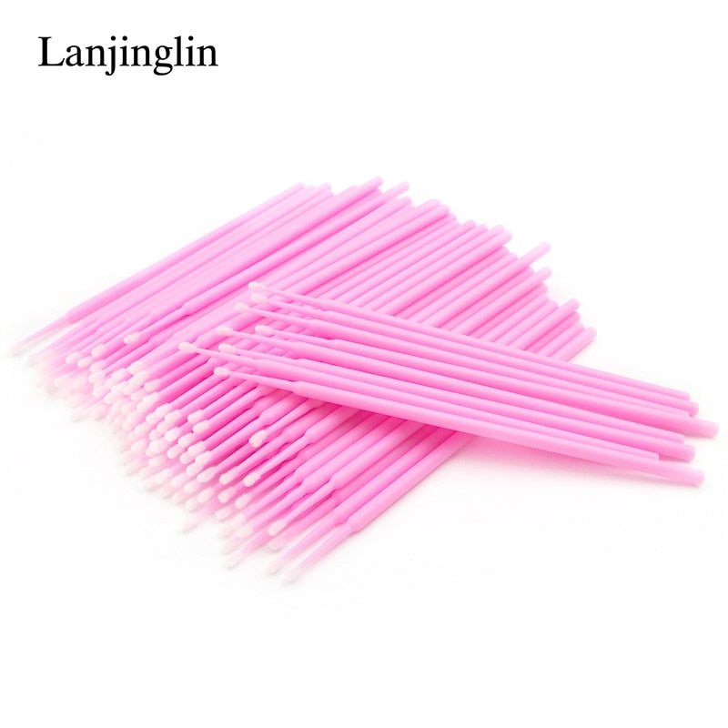 100/200pcs Micro Brushes Cotton Swab Eyelash Extension Disposable Eye Lash Glue Cleaning Brushes Applicator Sticks Makeup Tools