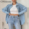 CNlalaxury 2022 Spring Denim Shirt Coat Women Long Sleeve Pocket Cardigan Streetwear BF Jean Jacket Harajuku Cowboy Outwear Tops