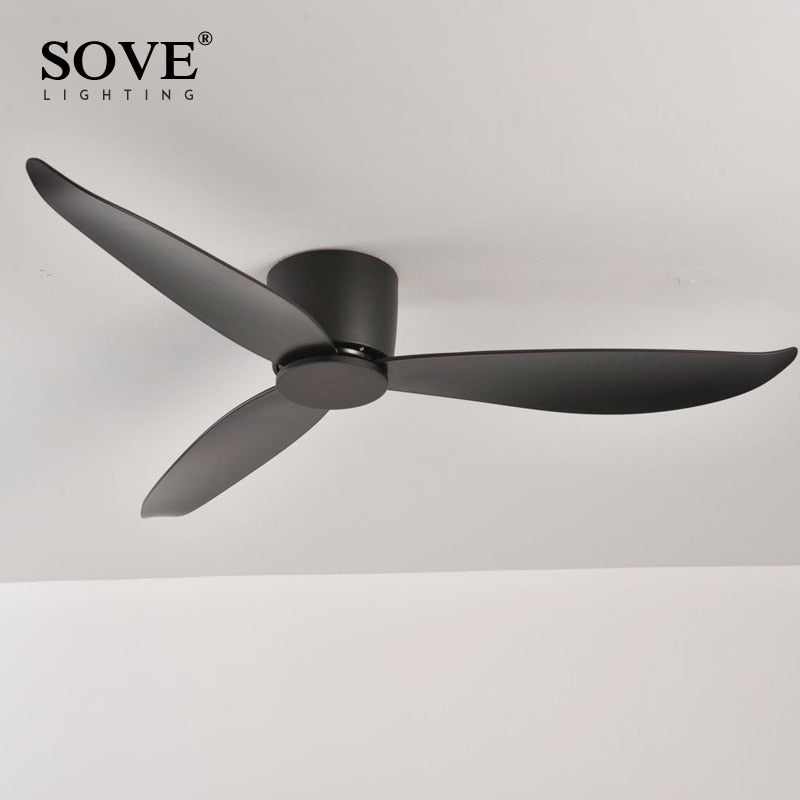 SOVE Modern Black White Low Floor DC Motor 30W Ceiling Fans With Remote Control Simple Ceiling Fan Without Light Home Fan 220V