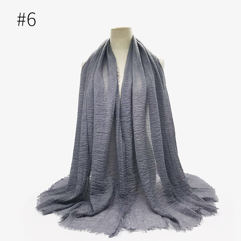 180X95CM Women Classic Muslim Crinkle Hijab Scarf Soft Cotton Head Scarves Turban Shawls Wraps Islamic Headband Femme Musulman