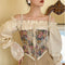 2021 Women Elegant Designer French Vintage Print Halter Tops Chic Bandage Floral Corset Shirts Sexy Style Party Club Ladies Top