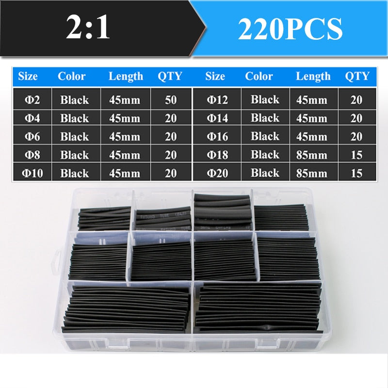 2：1 Thermoresistant Tube Heat Shrink Wrapping Kit Assorted Wire Cable Sulation Sleeving 3:1  Heat Shrink Tubing