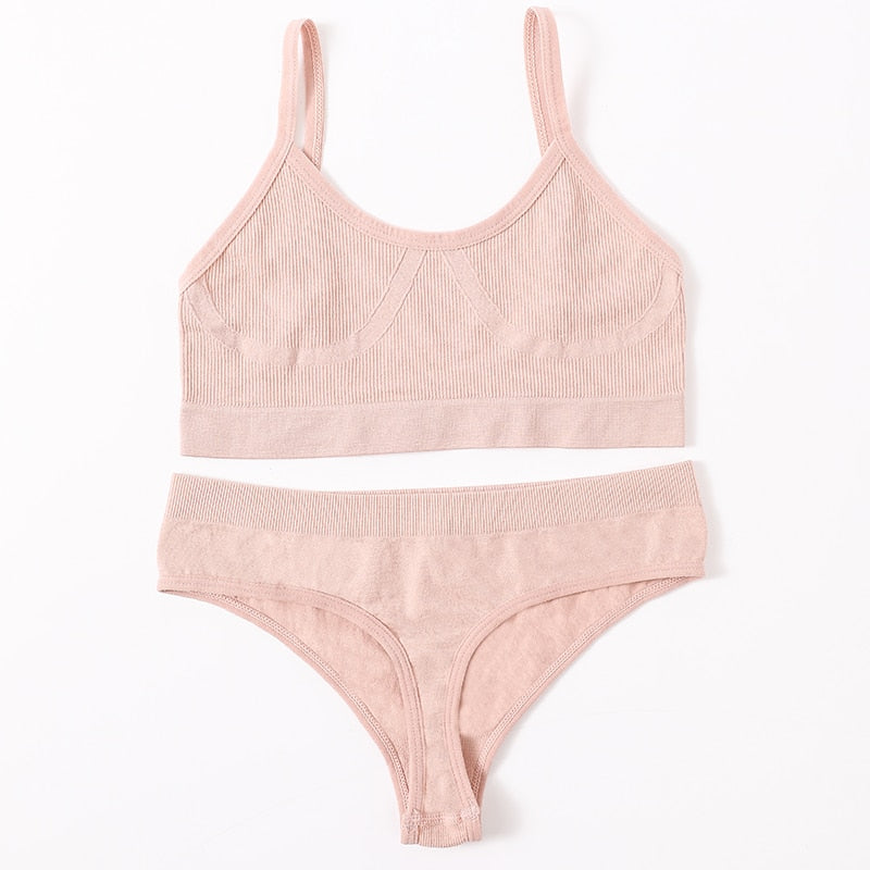 Seamless Women Bra Briefs Set Push Up Bra Crop Top High Waist Panties Sexy Lingerie Set Low Back Bralette Fitness Underwear Set